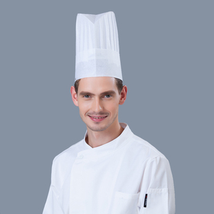 一次性纤维厨师白色帽子男厨房餐饮工作帽加厚无纺布透气黑色高帽