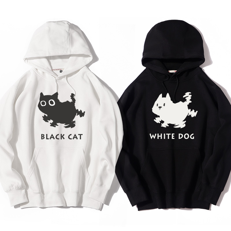 猫猫狗狗情侣装宽松连帽套头卫衣