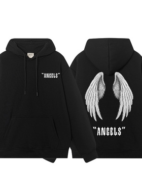 艺术天使的翅膀周边衣服angle印花休闲宽松套头卫衣男女同款连帽