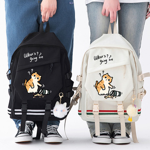 捣乱猫奶茶双肩包男新款时尚轻便旅游双肩背包中小学生书包痛包