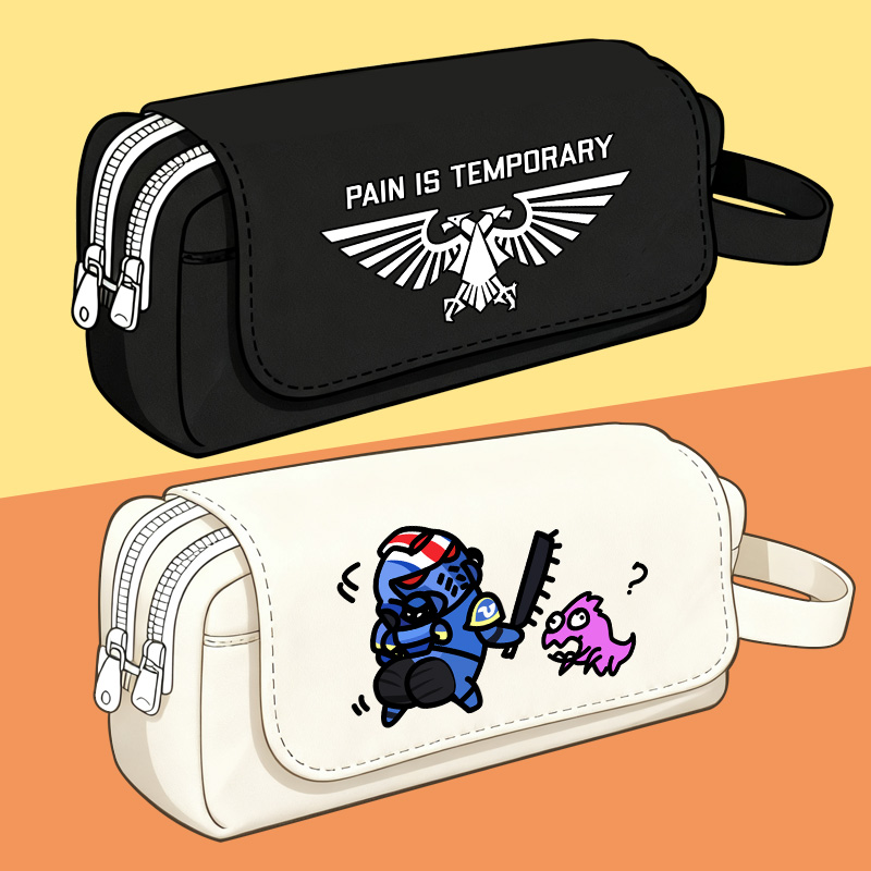 豆小萌战锤40K帝国双头鹰周边卡通大容量笔袋黑色学生文具盒笔包