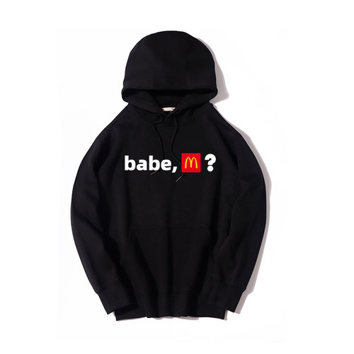babe，m？春秋宽松连帽套头卫衣
