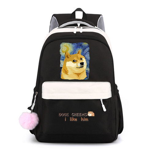梵高星空联名Doge柴犬CHEEMS网红傻狗双肩包中小学生双肩背包书包