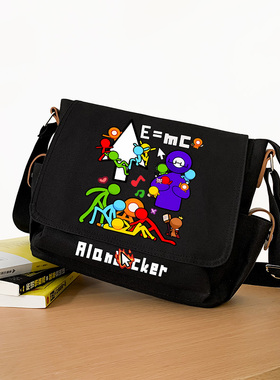 Alan Becker黄红蓝绿AB柴 火柴人周边单肩包学生上课斜挎包邮差包