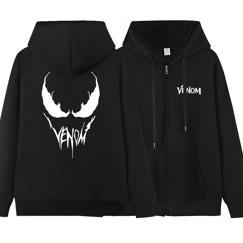 毒液3周边衣服毒液：最后一舞秋冬加绒加厚连帽卫衣男装拉链帽衫