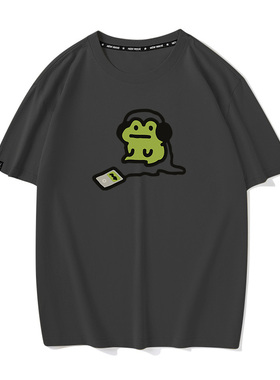 小绿青蛙听首歌曲卡通跟上节奏纯棉短袖T恤宽松纯棉圆领打底衣服