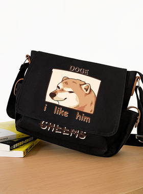 CHEEMS丧系废柴柴犬恶搞表情包秋田犬傻狗日系书包单肩包斜挎包男