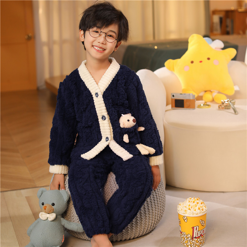 冬季加厚款男童女孩珊瑚绒家居服