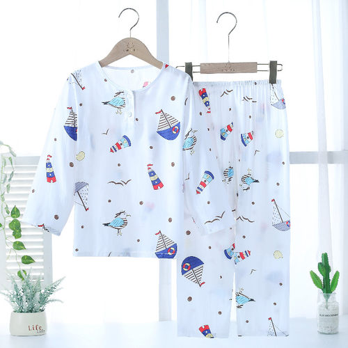 儿童睡衣夏季绵绸男女宝宝家居服