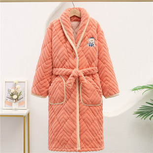 冬天儿童睡袍男女中大童三层夹棉加绒加厚男孩浴袍宝宝长款睡衣