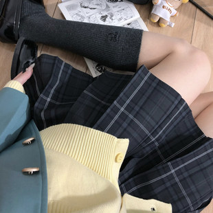 花千猪原创 雾岛格裙 jk制服校供感a字型百褶裙黑格百搭款jk裙