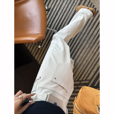 升级！两个长度~窄版阔腿牛仔裤女2026春季新复古显瘦宽松长裤子