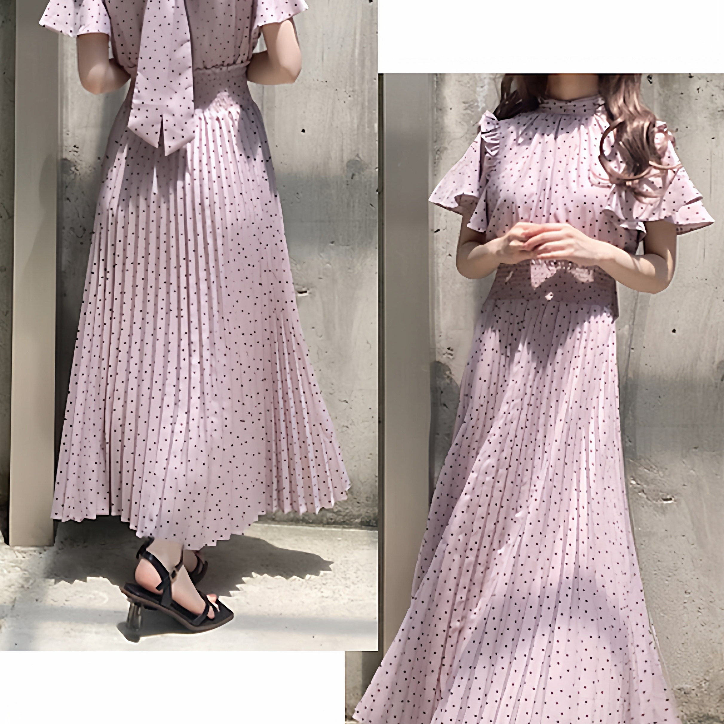 现* 花糖家 日系定制GRL甜美波点树莓同款蝴蝶结百褶连衣裙al142a