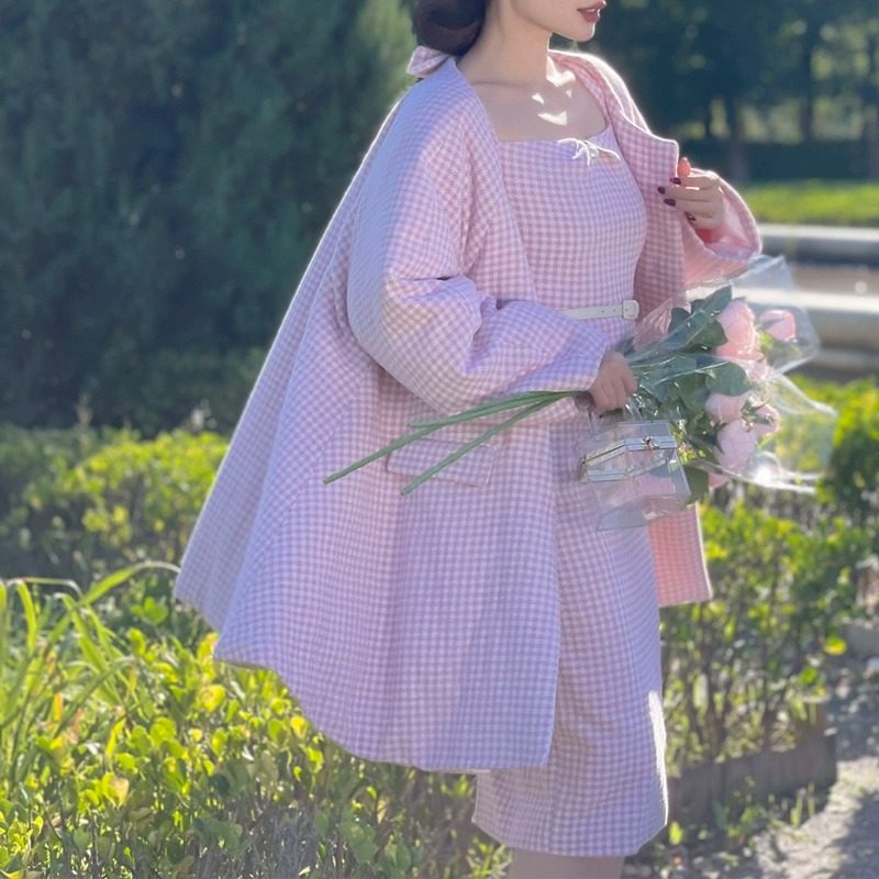 le palais vintage原创 秋冬复古少女粉色千鸟格花尼夹棉廓形外套,女装/女士精品,棉衣/棉服,淘宝优惠券,粉丝福利购,淘宝优惠卷