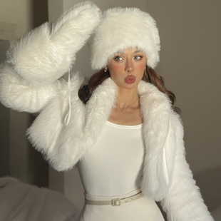 le palais vintage原创斯拉夫贵妇 环保狐狸毛帽子手套