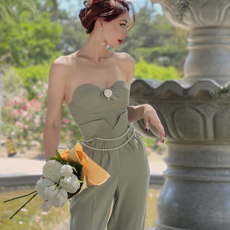 le palais vintage原创 优雅复古温柔显白重工鱼骨胸衣高腰萝卜裤