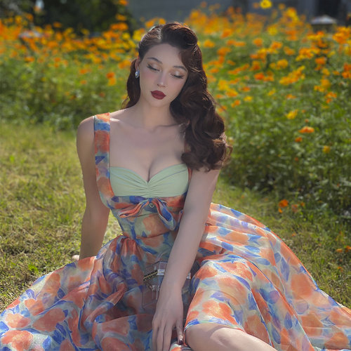 vintage复古闪光纱水彩大花