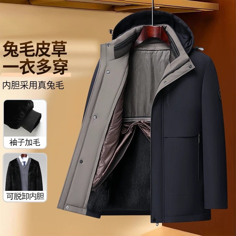 实体同款2025秋冬新款时尚连帽可脱卸内胆休闲商务皮草派克爸爸款,男装,皮草,淘宝优惠券,粉丝福利购,淘宝优惠卷