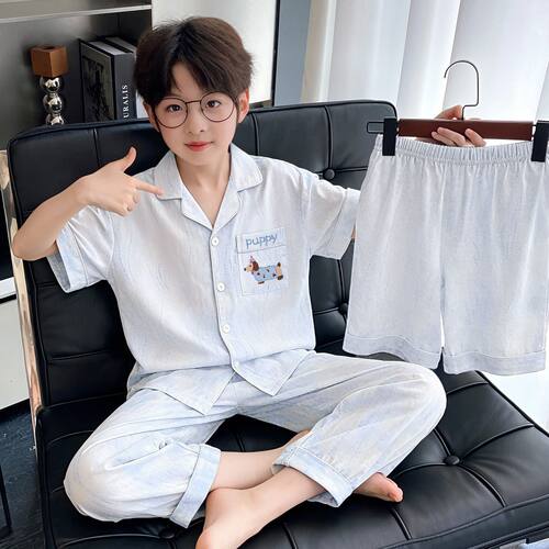 男童夏季云朵棉薄款睡衣三件套