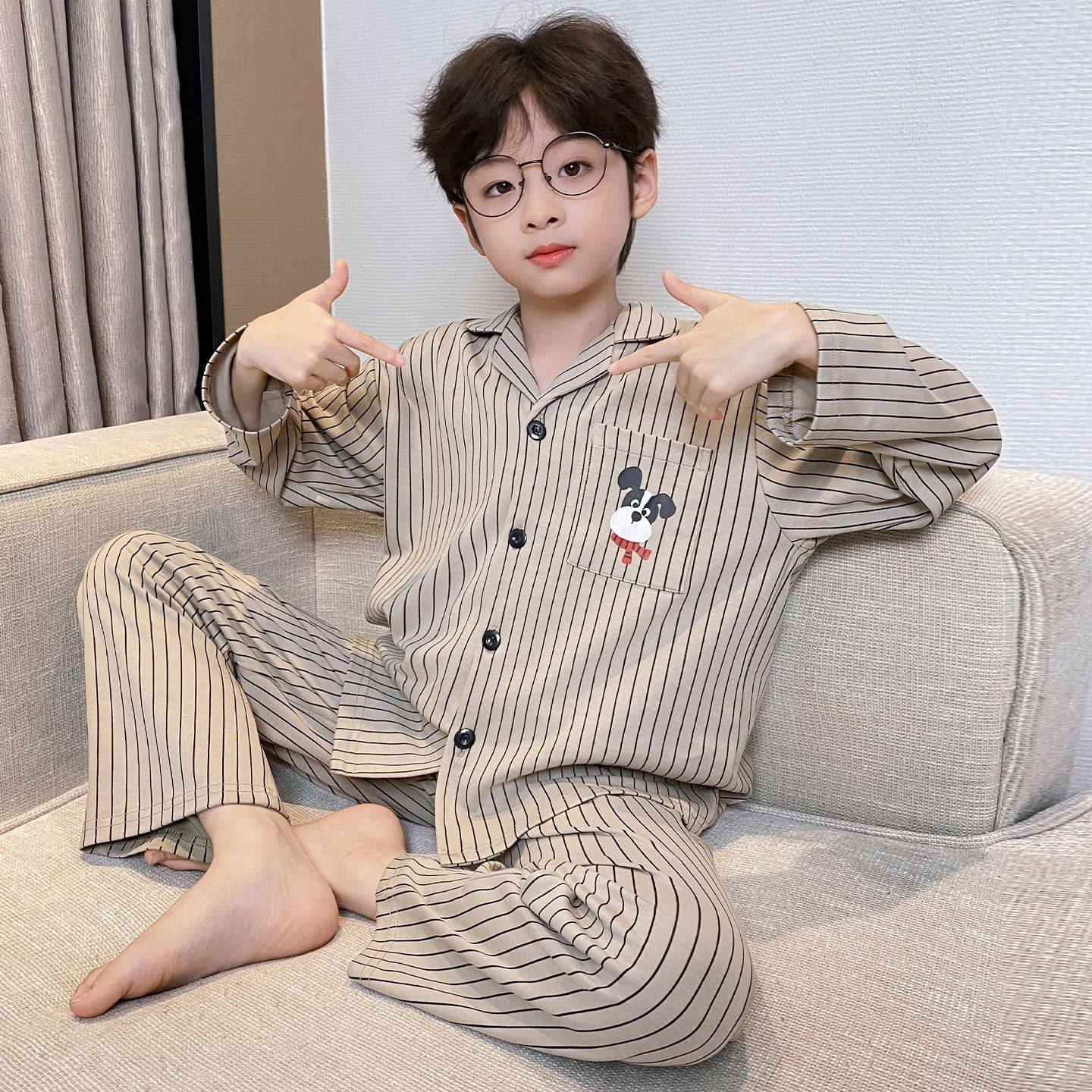 儿童睡衣春季卡通男童纯棉长袖翻领男孩青少年可外穿家居服套装男,女士内衣/男士内衣/家居服,睡衣/家居服套装,淘宝优惠券,粉丝福利购,淘宝优惠卷