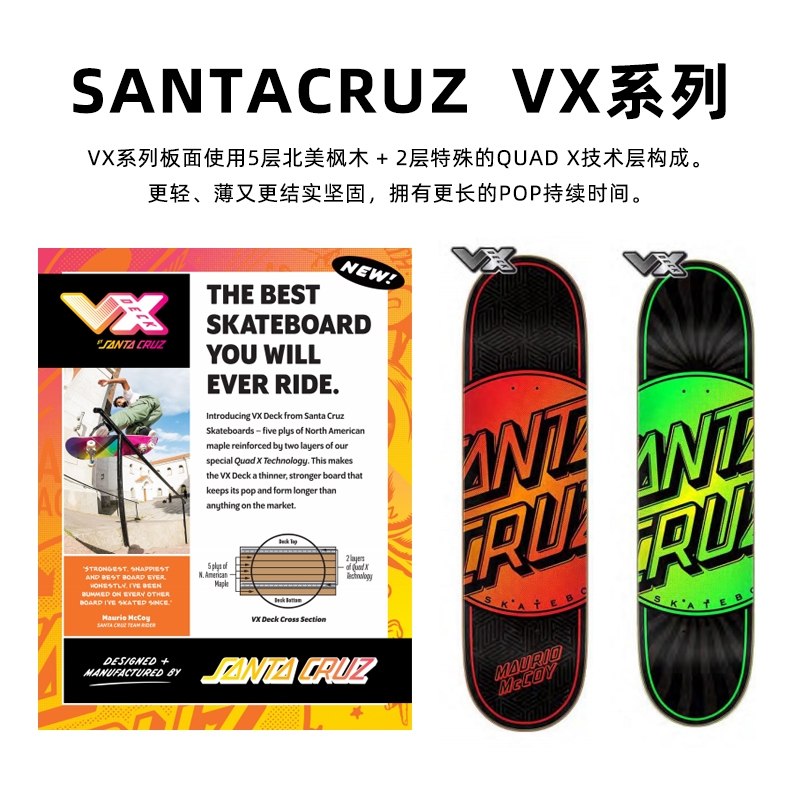 进口板面santacruz2层特殊工艺