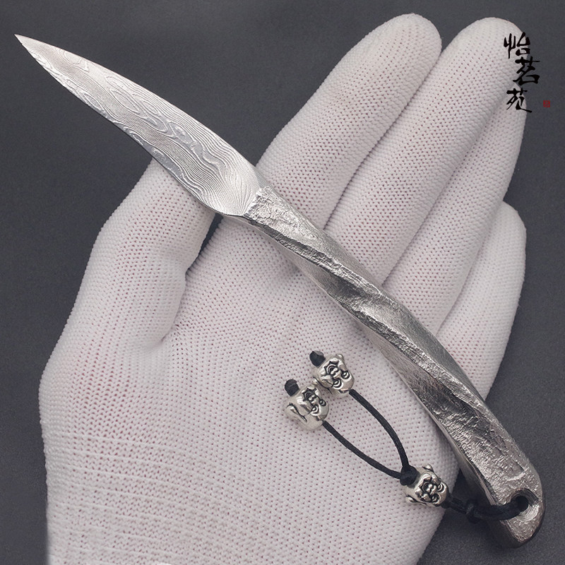 龙泉手工不锈大马士革花纹钢撬普洱黑茶茶刀茶针切茶饼开茶砖工具