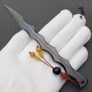 龙泉手工锻打百炼花纹钢复古家用普洱专用茶刀撬开茶饼砖茶针茶锥