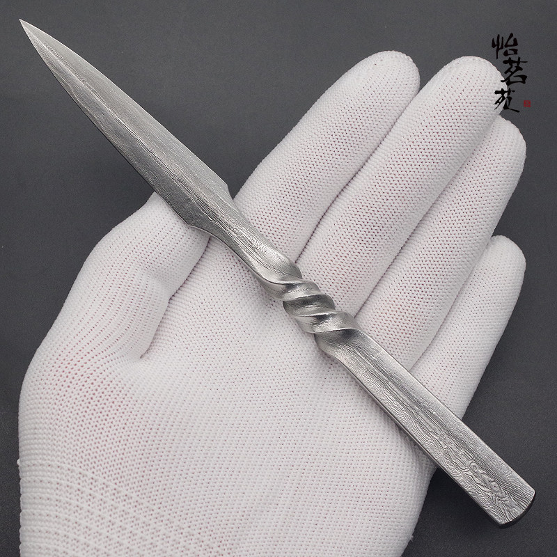 龙泉复古白手工古马百炼花纹钢家用普洱茶刀茶针撬切开茶专用工具