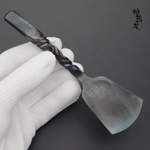 怡茗苑龙泉手工复古百炼花纹钢家用功夫单个分取茶叶匙茶勺则茶铲