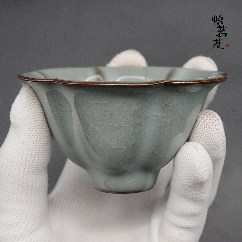 龙泉青瓷王文手工哥窑铁骨铁胎冰裂开片品茗杯泡茶杯主人杯单杯子