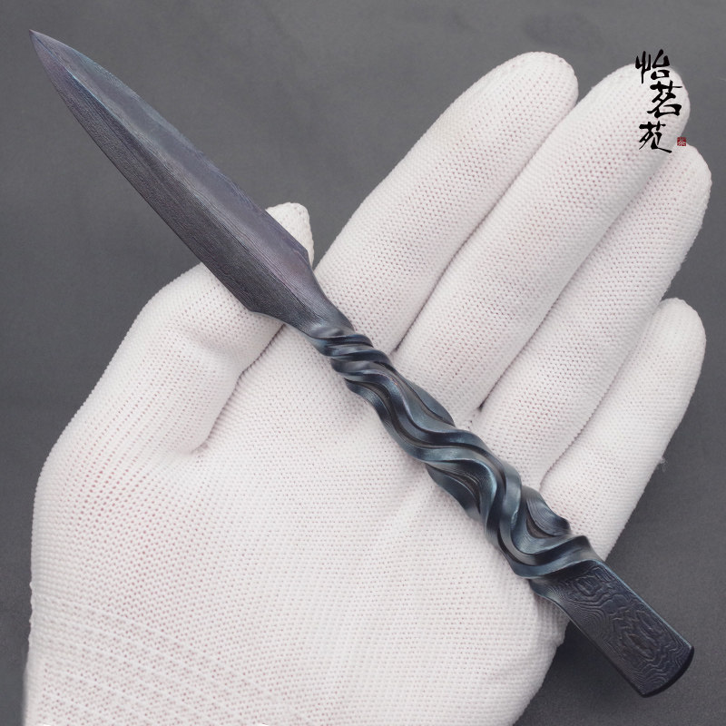 龙泉手工复古撬普洱茶刀百炼花纹钢茶针茶锥黑茶砖饼普洱茶具配件