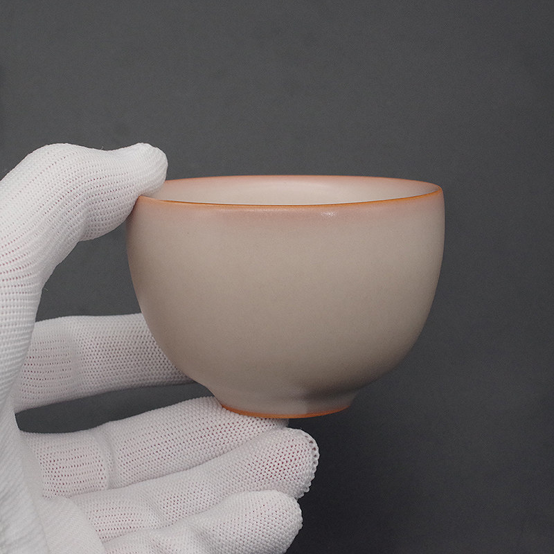 龙泉青瓷王文手工哥窑猪油冻金边白玉品茗杯主人杯泡茶普洱单杯子