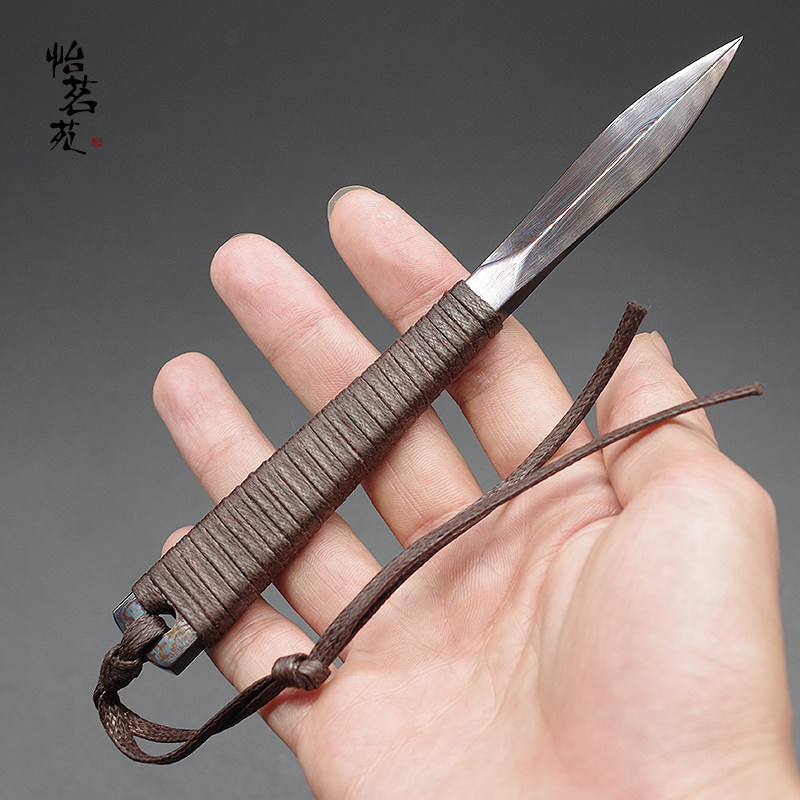 龙泉纯手工古马黑茶普洱茶专用大马士革花纹钢茶刀茶针撬茶砖工具