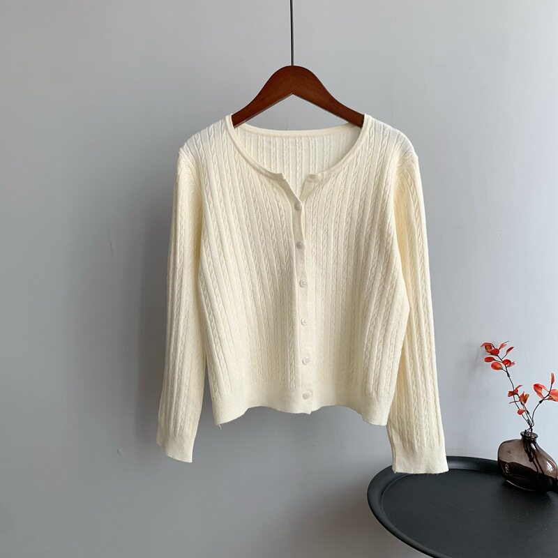 木木家 春季小个子麻花温柔软糯慵懒风针织衫安迪绒小v领长袖上衣
