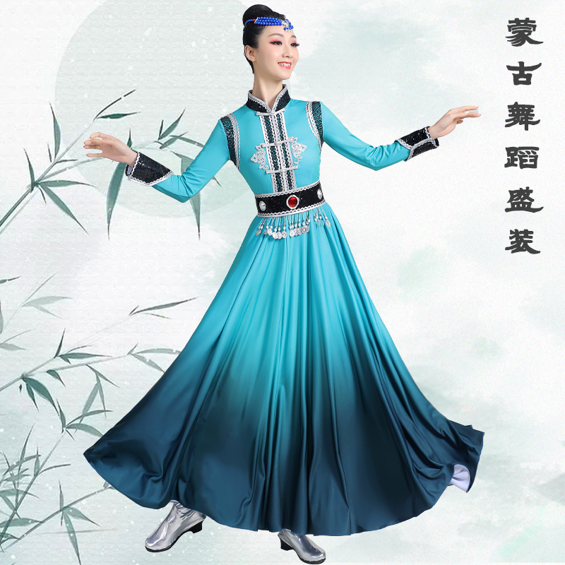 蒙古舞蹈演出服大摆裙2025新款蒙族白马筷子舞练习裙夏季舞蹈服装
