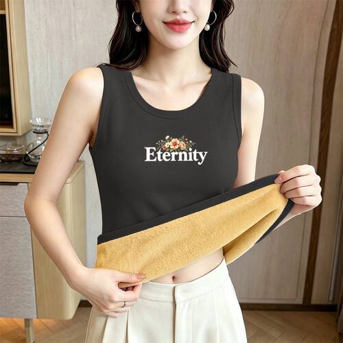 秋冬女加绒加厚圆领打底保暖背心