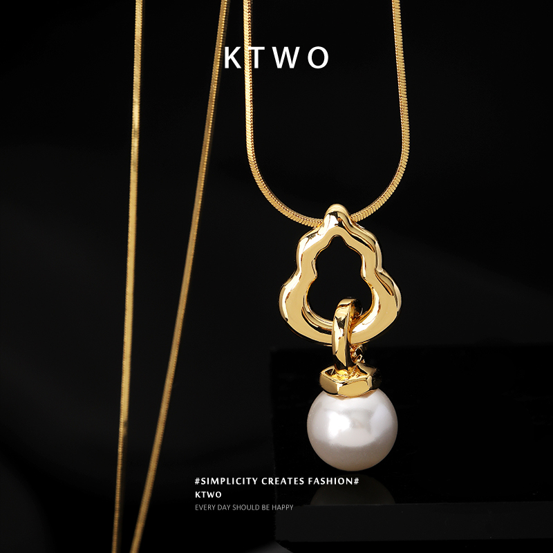 镂空葫芦大珍珠吊坠项链女轻奢k金色设计时尚气质秋冬毛衣锁骨链