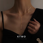 European and American high-end simple retro new K gold tassel necklace female ins tide cold wind collarbone sweater pendant