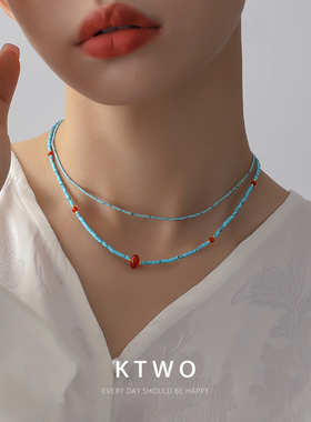 新中式夏日清新设计绿松石项链女小众高级感百搭民族风锁骨链颈链