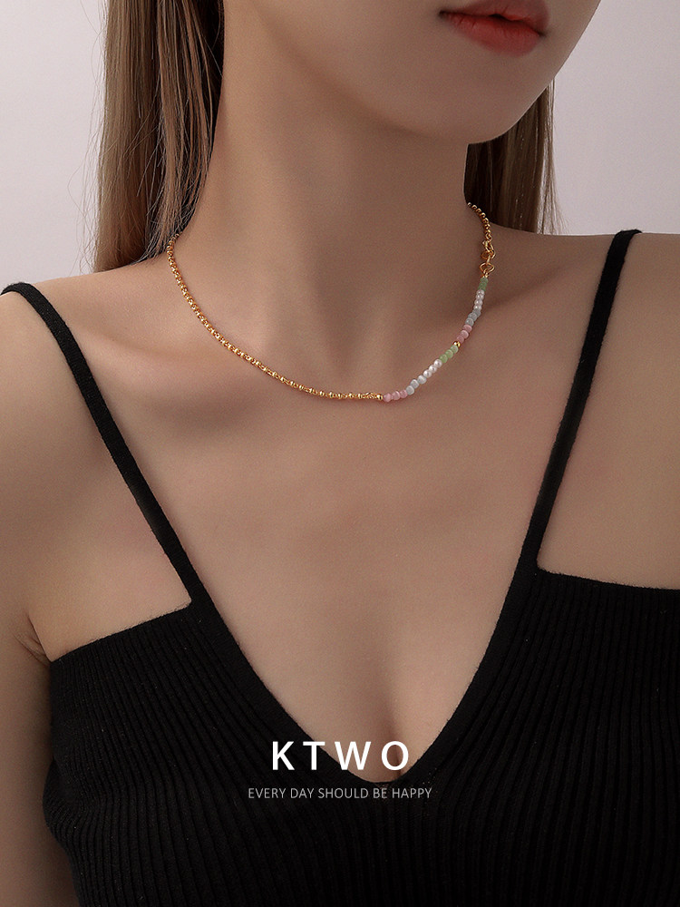 糖果色猫眼石项链女生夏小众轻奢镀18k金高级感百搭叠戴锁骨颈链