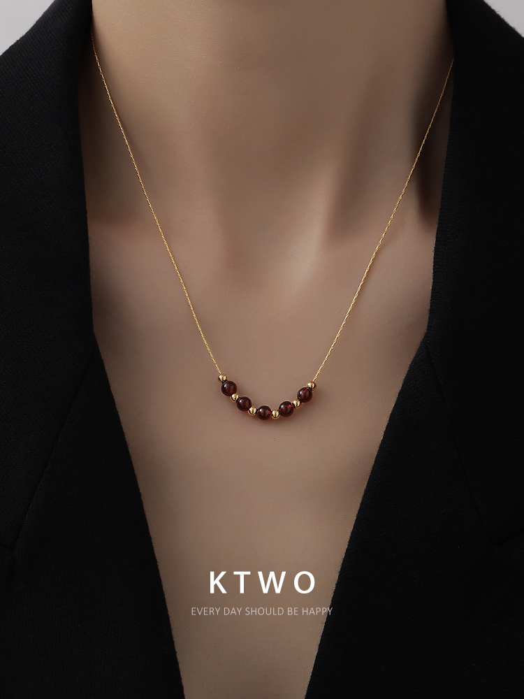 复古天然石榴石项链女ins潮小众设计k金色轻奢高级感青金石锁骨链