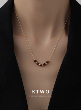 复古天然石榴石项链女ins潮小众设计k金色轻奢高级感青金石锁骨链