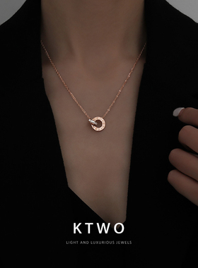 时尚气质双环项链女小众玫瑰金色彩钻设计百搭不掉色锁骨链配饰品