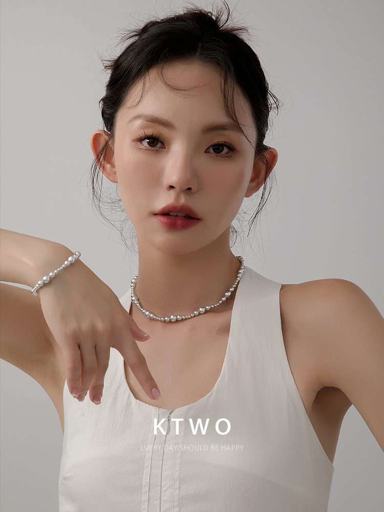 黑玛瑙串珠项链女大小珍珠锁骨链