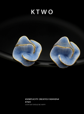 珐琅彩釉蓝色花耳钉女小众轻奢高级感设计气质新款925银针耳饰品