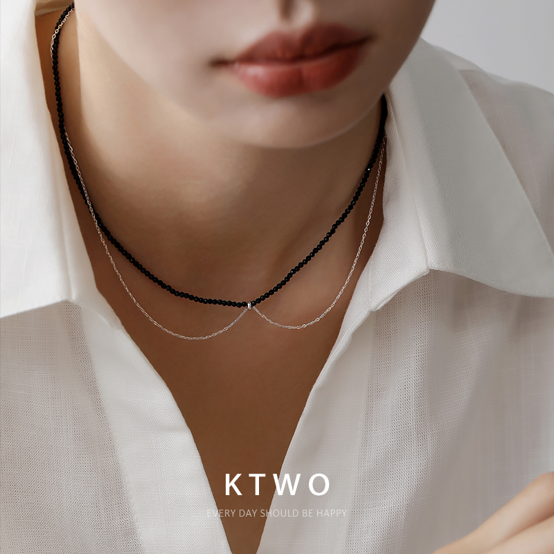 欧式黑晶石串珠叠戴双层项链