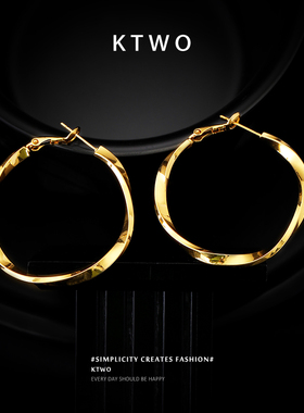 2025新款大耳圈耳环女小众扭曲设计轻奢k金色时尚气质耳扣耳饰品