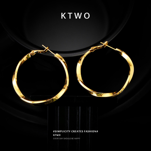 2025新款 气质耳扣耳饰品 大耳圈耳环女小众扭曲设计轻奢k金色时尚