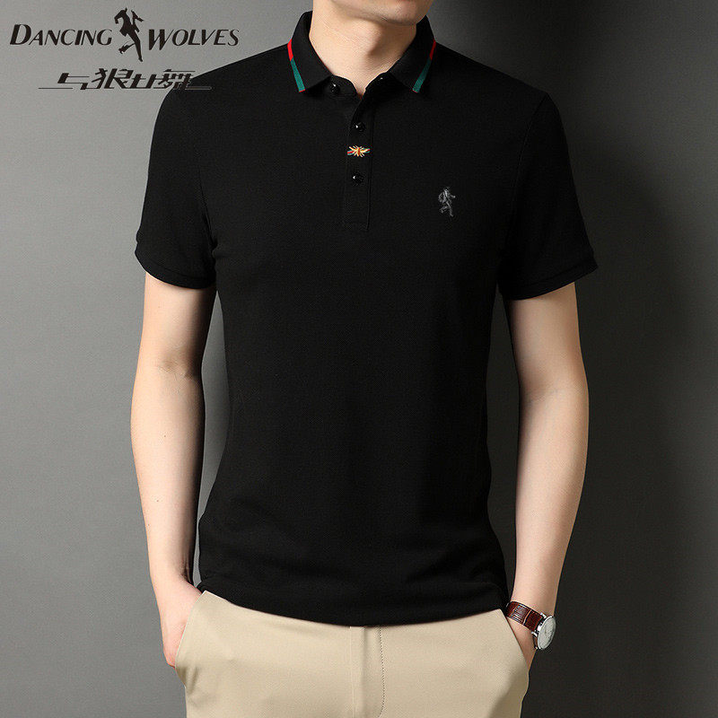 与狼共舞短袖t恤男士春夏季新款休闲体恤翻领商务polo衫半袖男装
