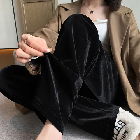 拖地裤黑色休闲裤子春秋垂感加厚金丝绒直筒高腰2025窄版新款显瘦